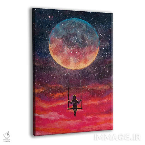 تابلو دکوراتیو دختر و پسری که بر روی ماه بزرگ/سیاره زمین سوار هستند اثر والری ریباکوف - نمای پرسپکتیو محصول