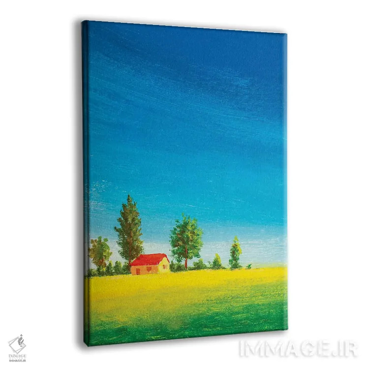 تابلو دکوراتیو خانه زیبا روی چمنزار سبز اثر والری ریباکوف - نمای پرسپکتیو محصول