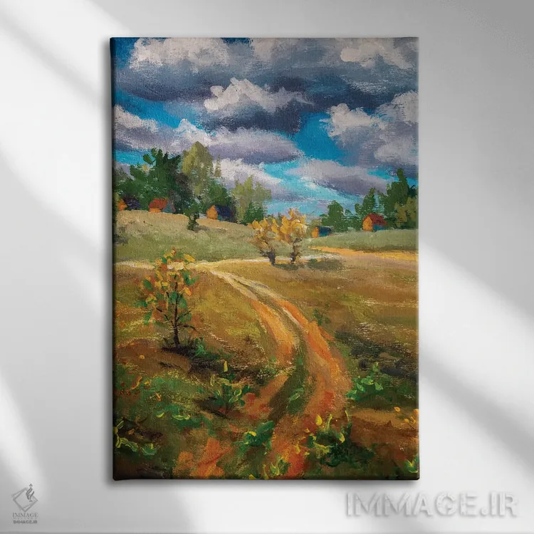 تابلو دکوراتیو منظره روستایی و مزرعه ای در بهار اثر والری ریباکوف - نمای روبهرو روی دیوار