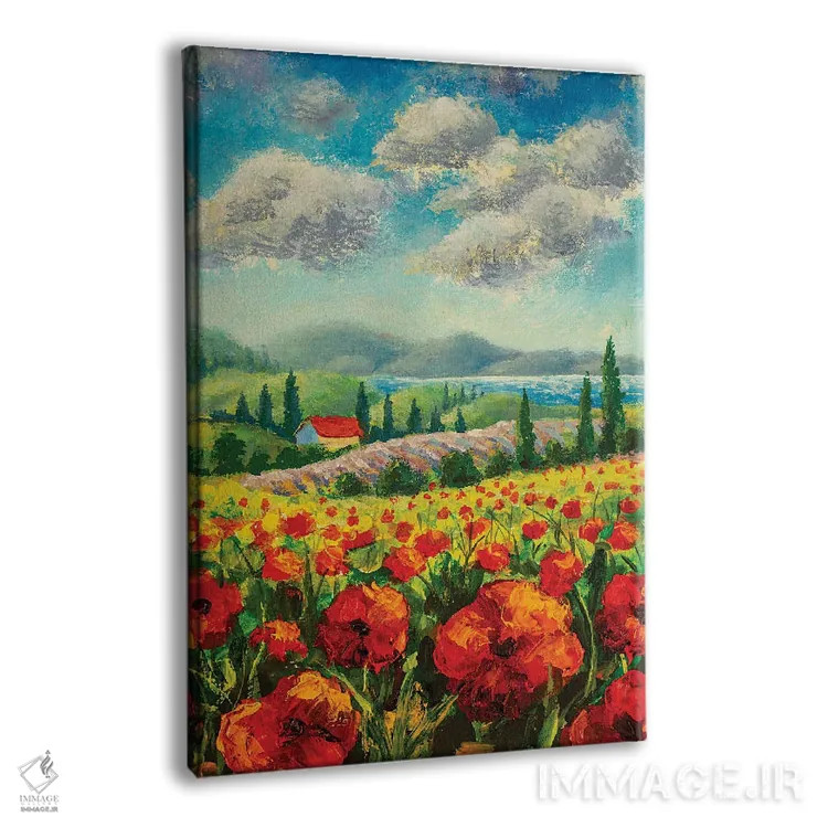 تابلو دکوراتیو Red Poppies, Beautiful Sea,منظره با درختان سرو، شقایق قرم… اثر والری ریباکوف - نمای پرسپکتیو محصول