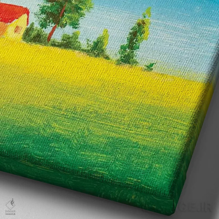 تابلو دکوراتیو خانه زیبا روی چمنزار سبز اثر والری ریباکوف - نمای نزدیک بافت بوم