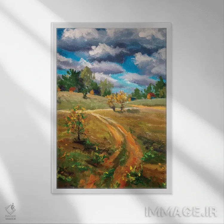 تابلو دکوراتیو منظره روستایی و مزرعه ای در بهار اثر والری ریباکوف - نمای قابدار سفید