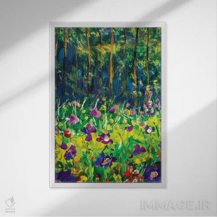 تابلو دکوراتیو چمنزار تابستانی اثر والری ریباکوف - نمای قابدار سفید