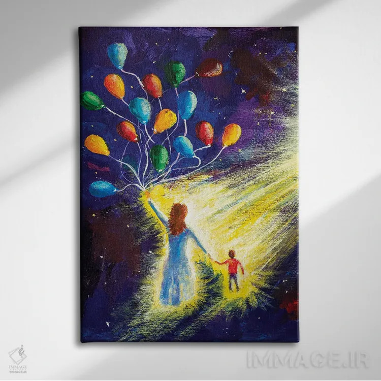 تابلو دکوراتیو A Family Fly In Space Cosmos,مادر و پسر، خانواده ای که در… اثر والری ریباکوف - نمای روبهرو روی دیوار
