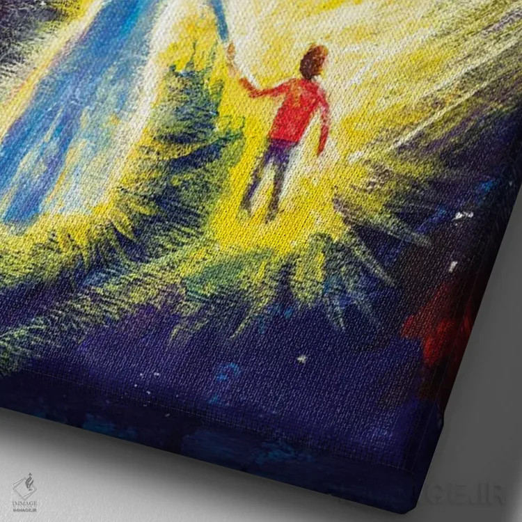 تابلو دکوراتیو A Family Fly In Space Cosmos,مادر و پسر، خانواده ای که در… اثر والری ریباکوف - نمای نزدیک بافت بوم