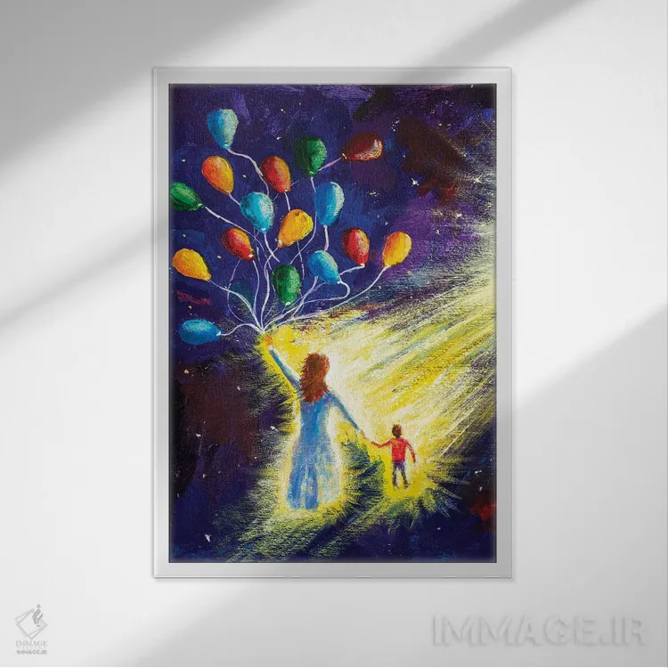 تابلو دکوراتیو A Family Fly In Space Cosmos,مادر و پسر، خانواده ای که در… اثر والری ریباکوف - نمای قابدار سفید