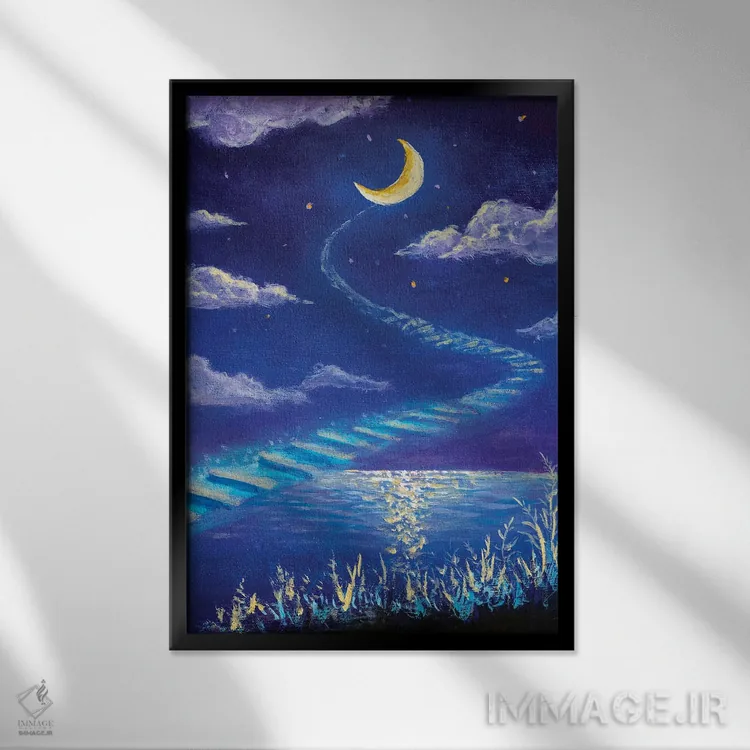 تابلو دکوراتیو جاده جادویی به سوی ماه اثر والری ریباکوف - نمای قابدار مشکی