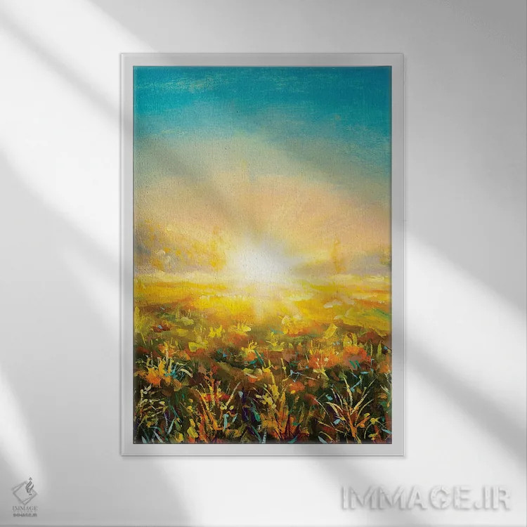 تابلو دکوراتیو طلوع خورشید در صبح مه آلود اثر والری ریباکوف - نمای قابدار سفید