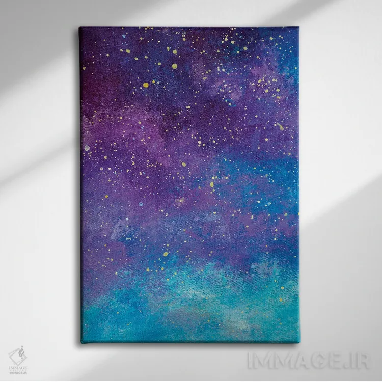تابلو انتزاعی آسمان شب پرستاره اثر والری ریباکوف - نمای روبهرو روی دیوار