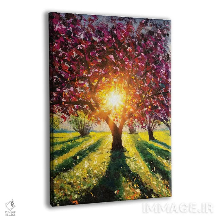 تابلو دکوراتیو Rays Of Sun,درخت ساکورای بنفش شکوفه زده در پرتوهای نور خو… اثر والری ریباکوف - نمای پرسپکتیو محصول