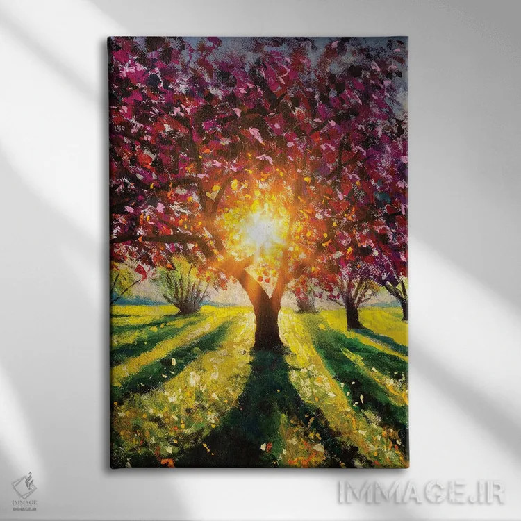 تابلو دکوراتیو Rays Of Sun,درخت ساکورای بنفش شکوفه زده در پرتوهای نور خو… اثر والری ریباکوف - نمای روبهرو روی دیوار