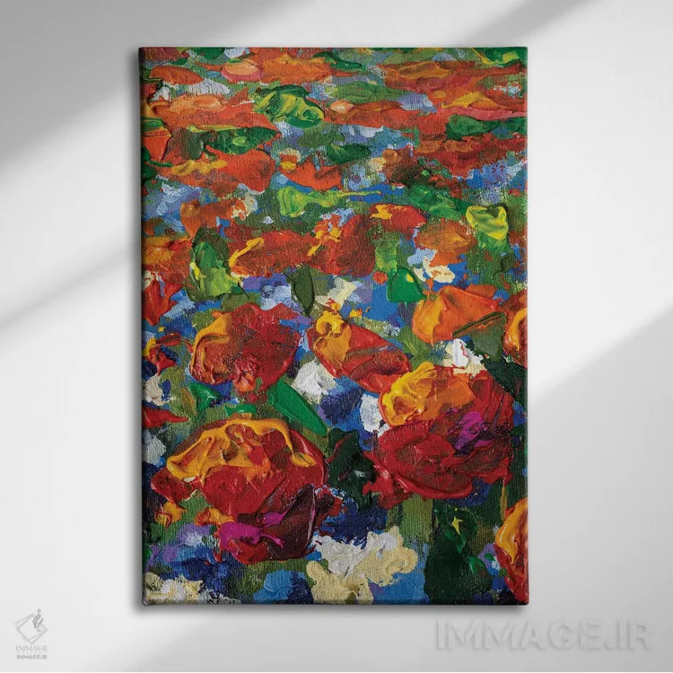 تابلو انتزاعی Yellow Flower, Red Poppies, Roses, Tulips Flowers,نمای نزد… اثر والری ریباکوف - نمای روبهرو روی دیوار
