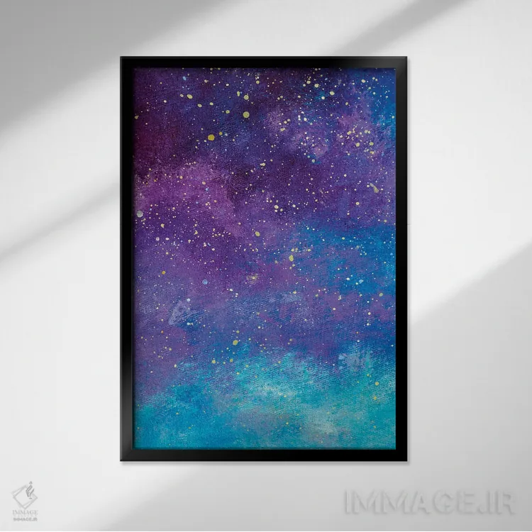 تابلو انتزاعی آسمان شب پرستاره اثر والری ریباکوف - نمای قابدار مشکی