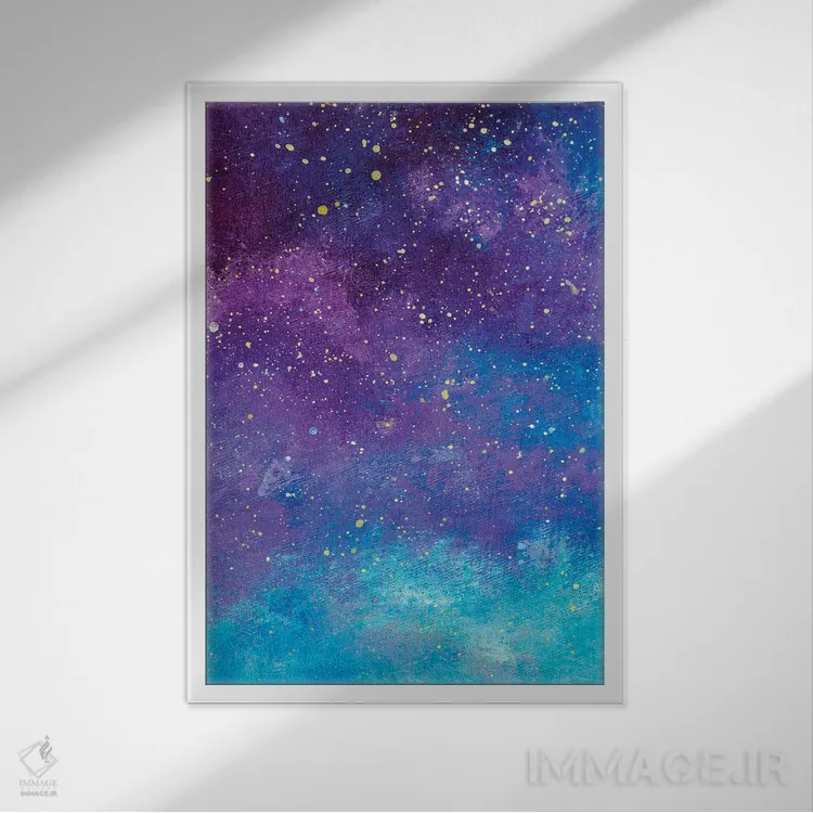 تابلو انتزاعی آسمان شب پرستاره اثر والری ریباکوف - نمای قابدار سفید