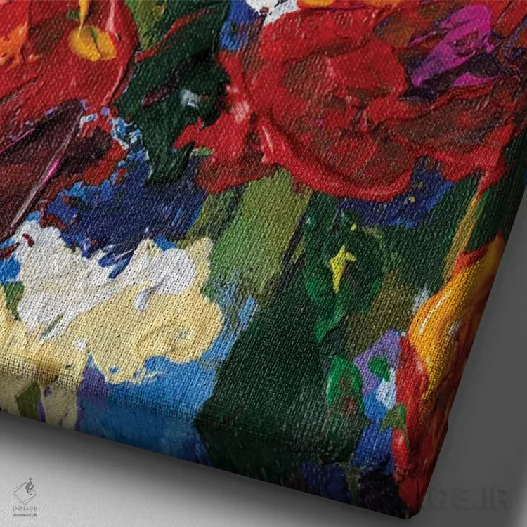 تابلو انتزاعی Yellow Flower, Red Poppies, Roses, Tulips Flowers,نمای نزد… اثر والری ریباکوف - نمای نزدیک بافت بوم