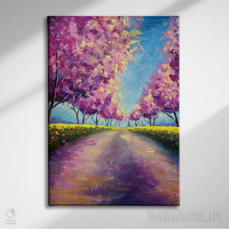 تابلو دکوراتیو کوچه شکوفه زده ساکورای صورتی II اثر والری ریباکوف - نمای روبهرو روی دیوار