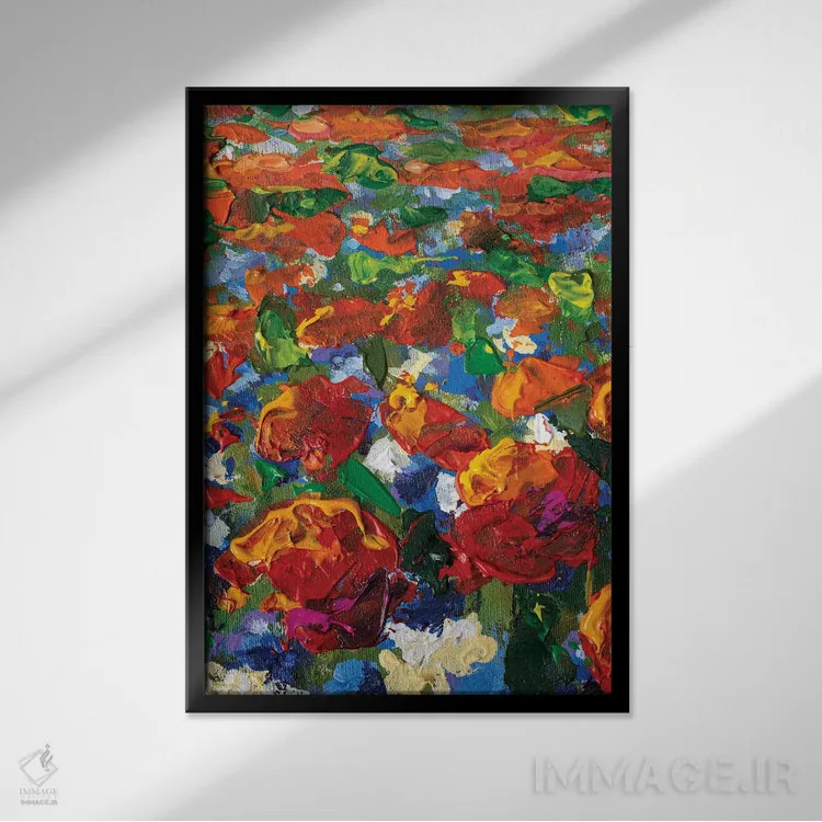 تابلو انتزاعی Yellow Flower, Red Poppies, Roses, Tulips Flowers,نمای نزد… اثر والری ریباکوف - نمای قابدار مشکی
