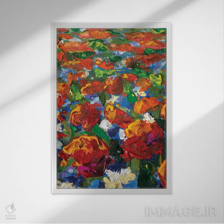 تابلو انتزاعی Yellow Flower, Red Poppies, Roses, Tulips Flowers,نمای نزد… اثر والری ریباکوف - نمای قابدار سفید