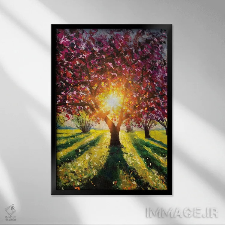 تابلو دکوراتیو Rays Of Sun,درخت ساکورای بنفش شکوفه زده در پرتوهای نور خو… اثر والری ریباکوف - نمای قابدار مشکی