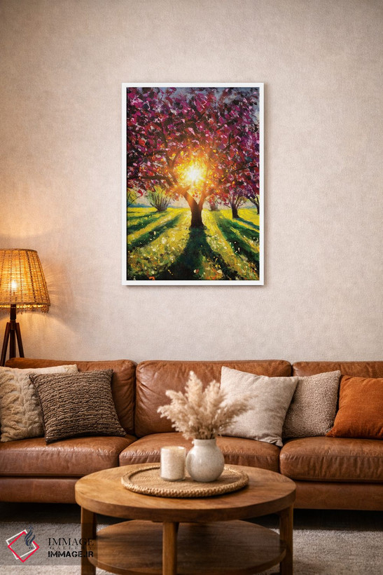 تابلو دکوراتیو Rays Of Sun,درخت ساکورای بنفش شکوفه زده در پرتوهای نور خو… اثر والری ریباکوف - D1W