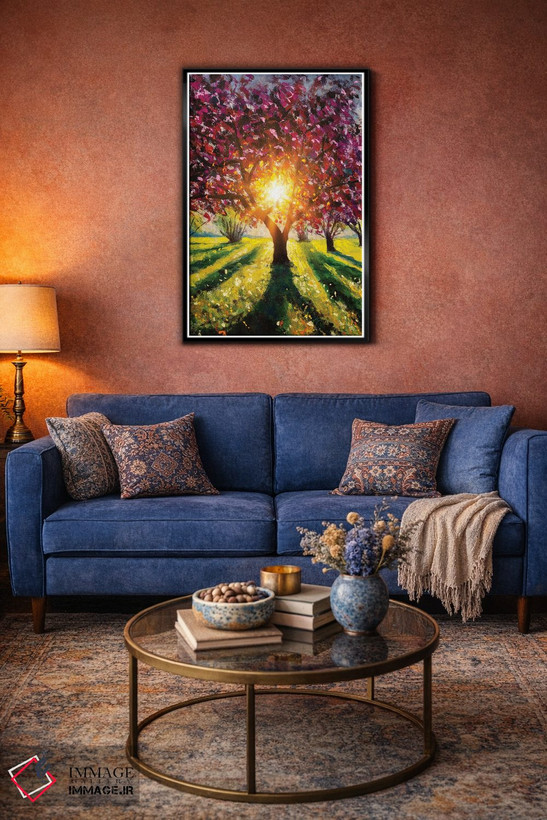 تابلو دکوراتیو Rays Of Sun,درخت ساکورای بنفش شکوفه زده در پرتوهای نور خو… اثر والری ریباکوف - D3B