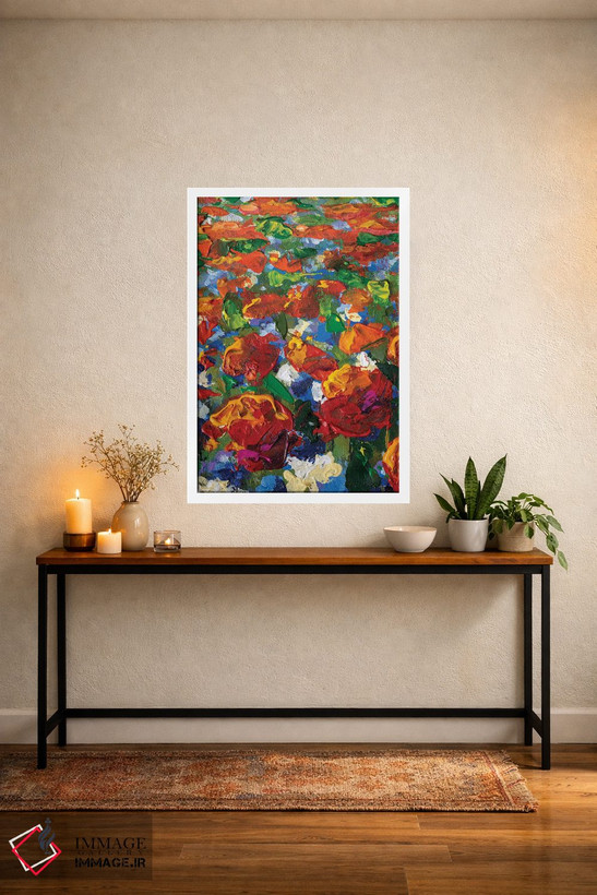 تابلو انتزاعی Yellow Flower, Red Poppies, Roses, Tulips Flowers,نمای نزد… اثر والری ریباکوف - D4W