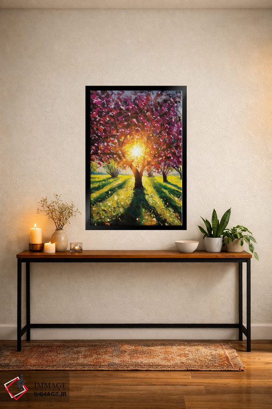 تابلو دکوراتیو Rays Of Sun,درخت ساکورای بنفش شکوفه زده در پرتوهای نور خو… اثر والری ریباکوف - D4B
