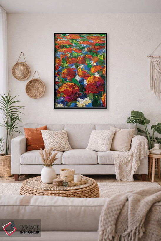تابلو انتزاعی Yellow Flower, Red Poppies, Roses, Tulips Flowers,نمای نزد… اثر والری ریباکوف - D5B