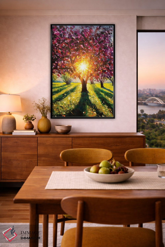 تابلو دکوراتیو Rays Of Sun,درخت ساکورای بنفش شکوفه زده در پرتوهای نور خو… اثر والری ریباکوف - D6B