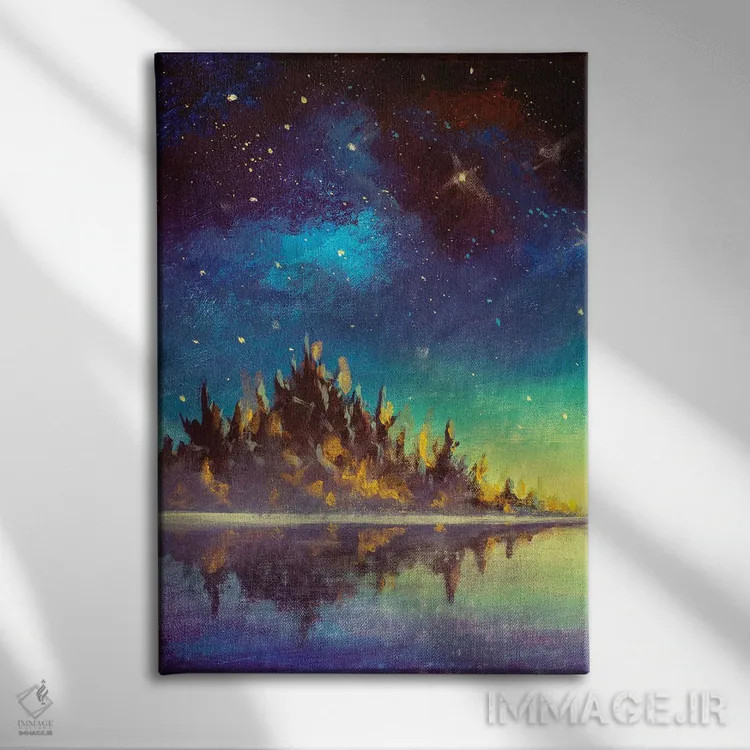 تابلو دکوراتیو Dawn Sunset Over Mountains Sea Water Artwork,آسمان شب پرس… اثر والری ریباکوف - نمای روبهرو روی دیوار