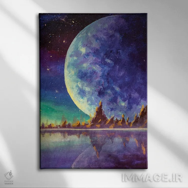 تابلو دکوراتیو Dawn Glow In Sea Ocean Behind Mountains,ماه بزرگ، سیاره ز… اثر والری ریباکوف - نمای روبهرو روی دیوار