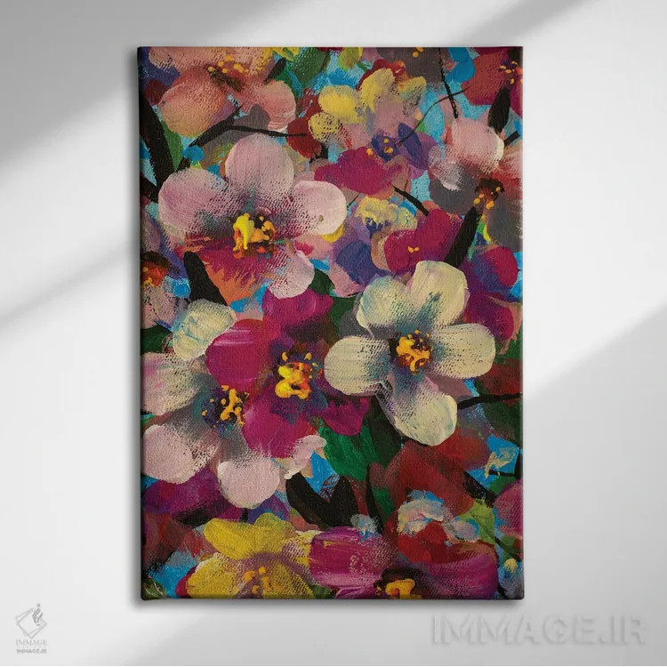 تابلو دکوراتیو Pink And Yellow Flowers,گل های سفید، صورتی و زرد اثر والری ریباکوف - نمای روبهرو روی دیوار