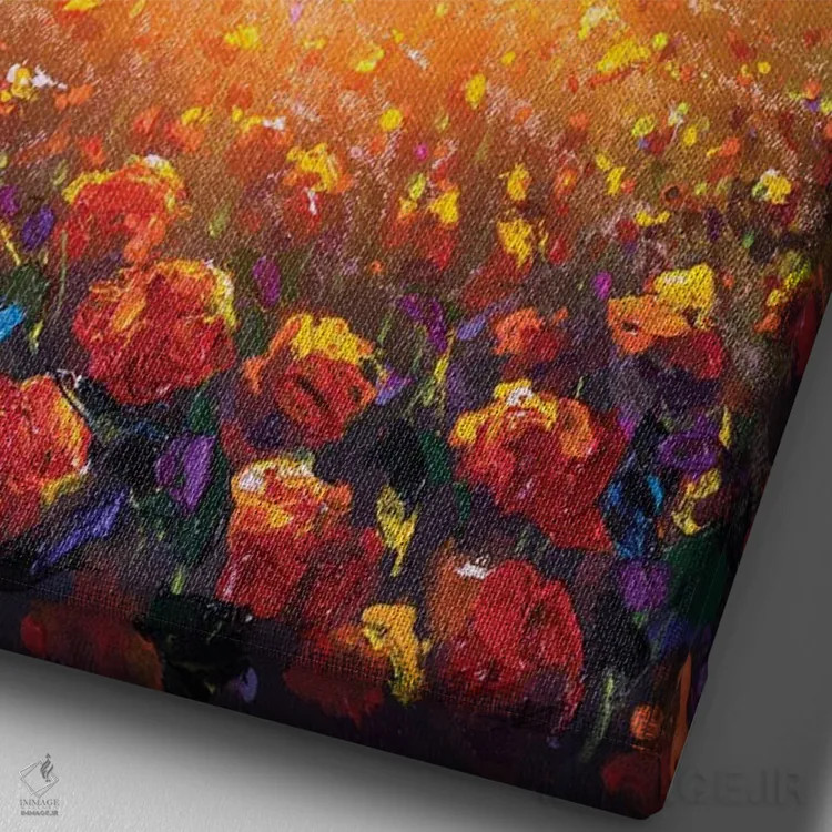 تابلو دکوراتیو مزرعه ای از گل های شقایق سرخ اثر والری ریباکوف - نمای نزدیک بافت بوم