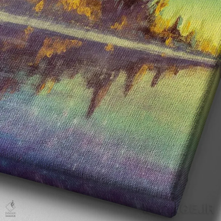 تابلو دکوراتیو Dawn Sunset Over Mountains Sea Water Artwork,آسمان شب پرس… اثر والری ریباکوف - نمای نزدیک بافت بوم