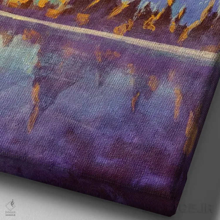 تابلو دکوراتیو Dawn Glow In Sea Ocean Behind Mountains,ماه بزرگ، سیاره ز… اثر والری ریباکوف - نمای نزدیک بافت بوم