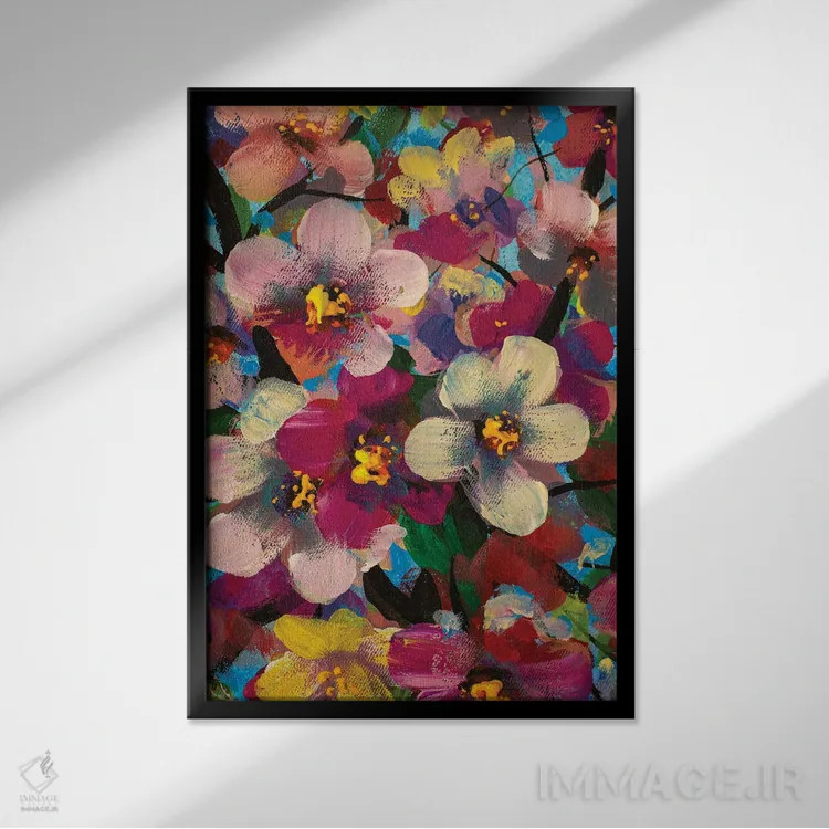 تابلو دکوراتیو Pink And Yellow Flowers,گل های سفید، صورتی و زرد اثر والری ریباکوف - نمای قابدار مشکی