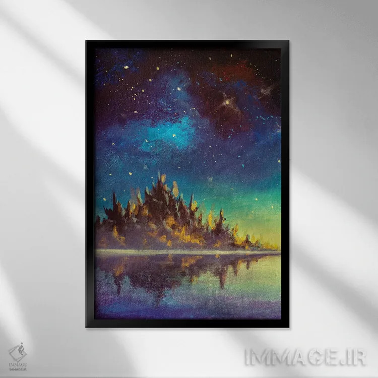 تابلو دکوراتیو Dawn Sunset Over Mountains Sea Water Artwork,آسمان شب پرس… اثر والری ریباکوف - نمای قابدار مشکی