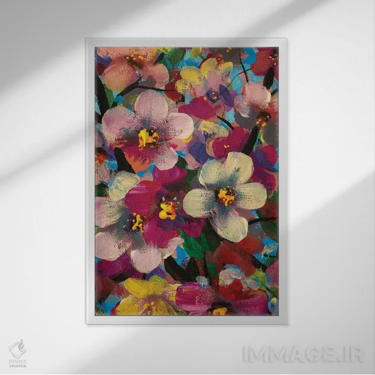 تابلو دکوراتیو Pink And Yellow Flowers,گل های سفید، صورتی و زرد اثر والری ریباکوف - نمای قابدار سفید