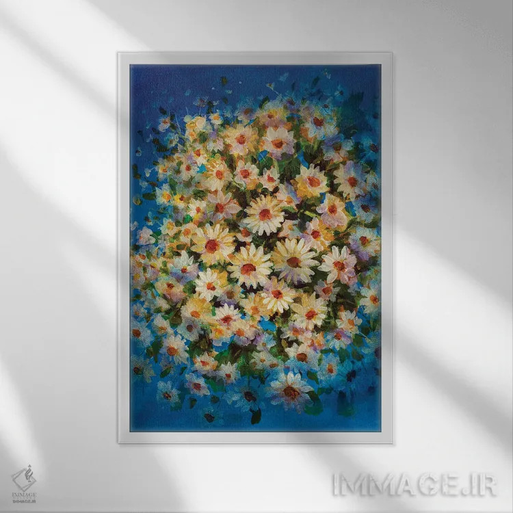 تابلو دکوراتیو چیدمان بابونه اثر والری ریباکوف - نمای قابدار سفید