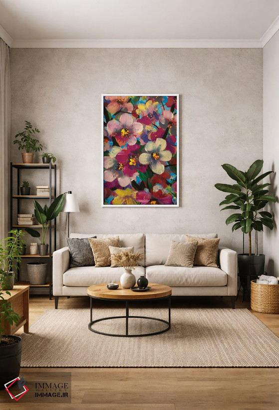 تابلو دکوراتیو Pink And Yellow Flowers,گل های سفید، صورتی و زرد اثر والری ریباکوف - D1W