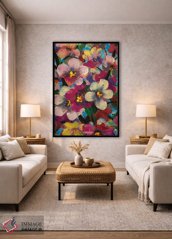 تابلو دکوراتیو Pink And Yellow Flowers,گل های سفید، صورتی و زرد اثر والری ریباکوف - D2B