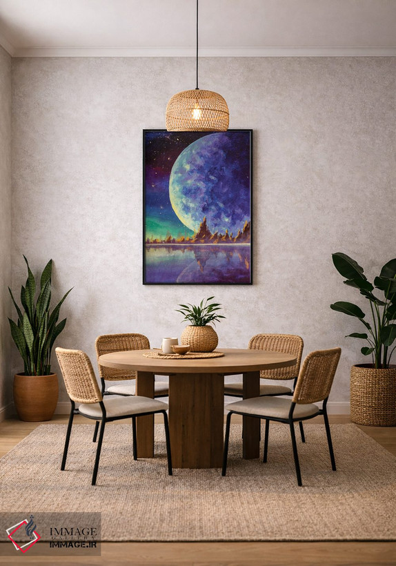 تابلو دکوراتیو Dawn Glow In Sea Ocean Behind Mountains,ماه بزرگ، سیاره ز… اثر والری ریباکوف - D2B