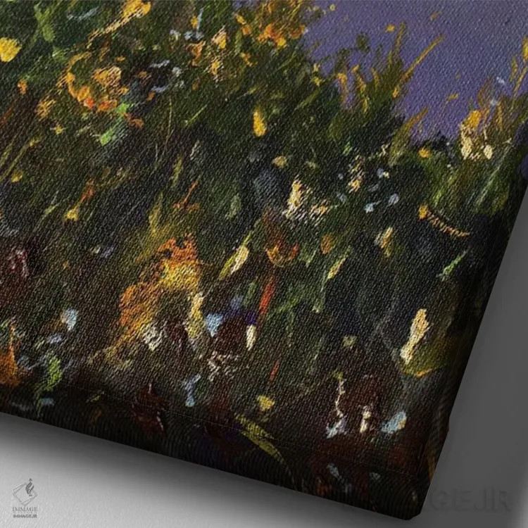 تابلو دکوراتیو طلوع و غروب خورشید بر فراز رودخانه اثر والری ریباکوف - نمای نزدیک بافت بوم