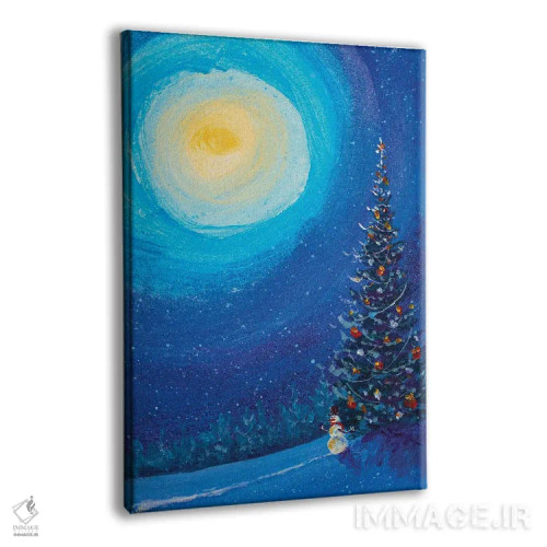 تابلو انتزاعی آدم برفی کریسمس در شب زمستانی اثر والری ریباکوف - نمای پرسپکتیو محصول