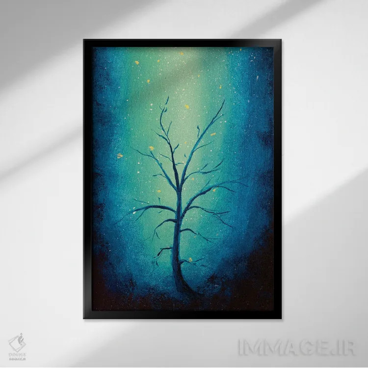 تابلو دکوراتیو تصویر عمودی درخت مرده و پژمرده اثر والری ریباکوف - نمای قابدار مشکی