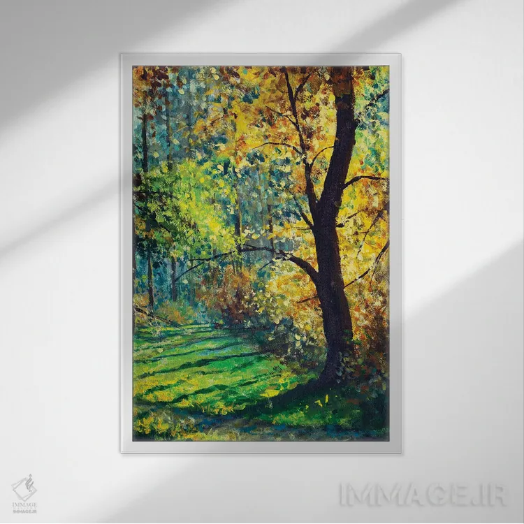 تابلو دکوراتیو Beautiful Sun In Trees,جنگل آفتابی؛ نور زیبای خورشید در م… اثر والری ریباکوف - نمای قابدار سفید