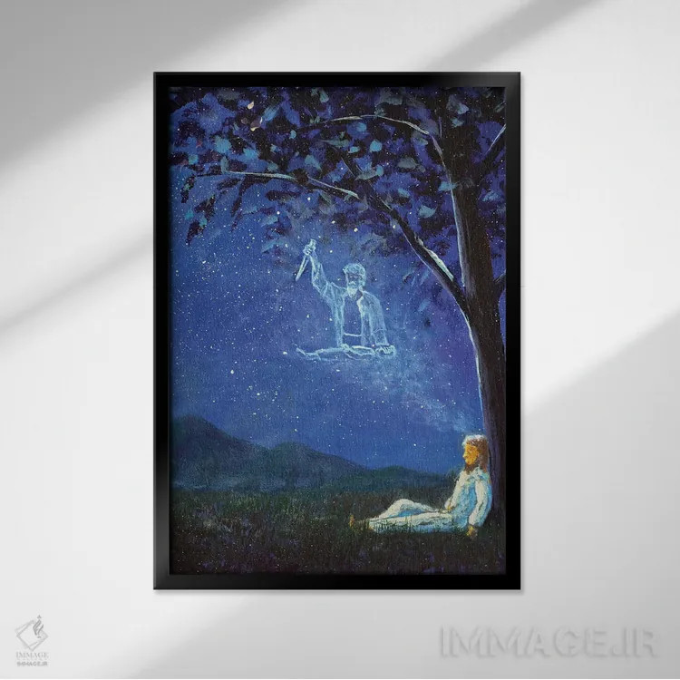 تابلو دکوراتیو خوابی درباره اینکه چگونه پسرش را قربانی می کند اثر والری ریباکوف - نمای قابدار مشکی