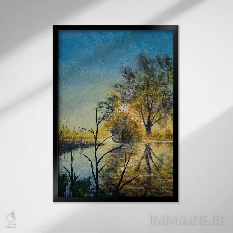 تابلو دکوراتیو صبح در کنار رودخانه اثر والری ریباکوف - نمای قابدار مشکی
