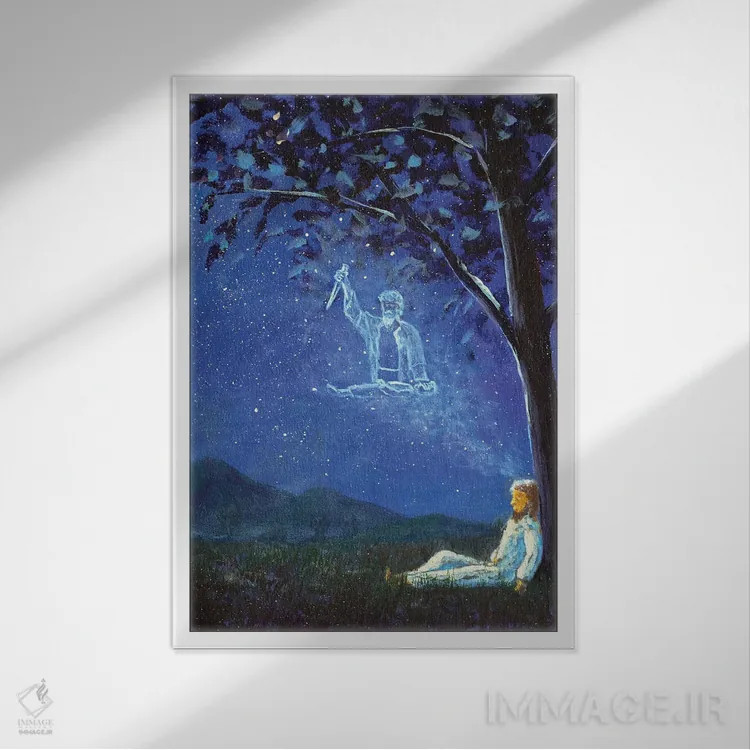 تابلو دکوراتیو خوابی درباره اینکه چگونه پسرش را قربانی می کند اثر والری ریباکوف - نمای قابدار سفید