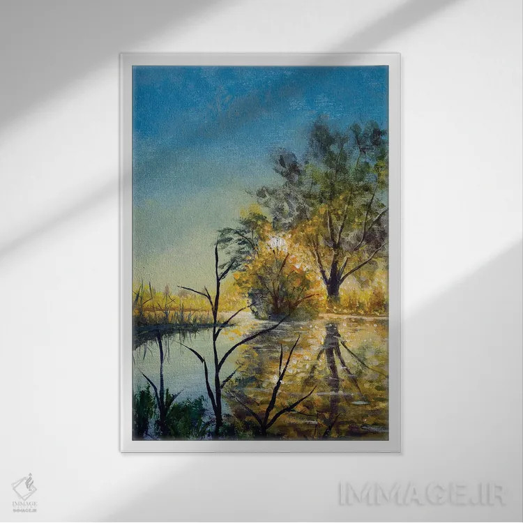 تابلو دکوراتیو صبح در کنار رودخانه اثر والری ریباکوف - نمای قابدار سفید
